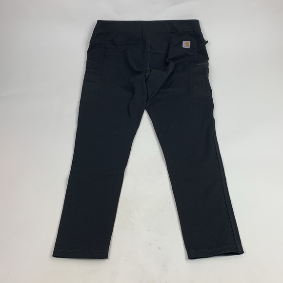 Carhartt Fitted Black Crop Capri leggings Sz Small Side Pockets Zip Compression - Picture 1 of 15